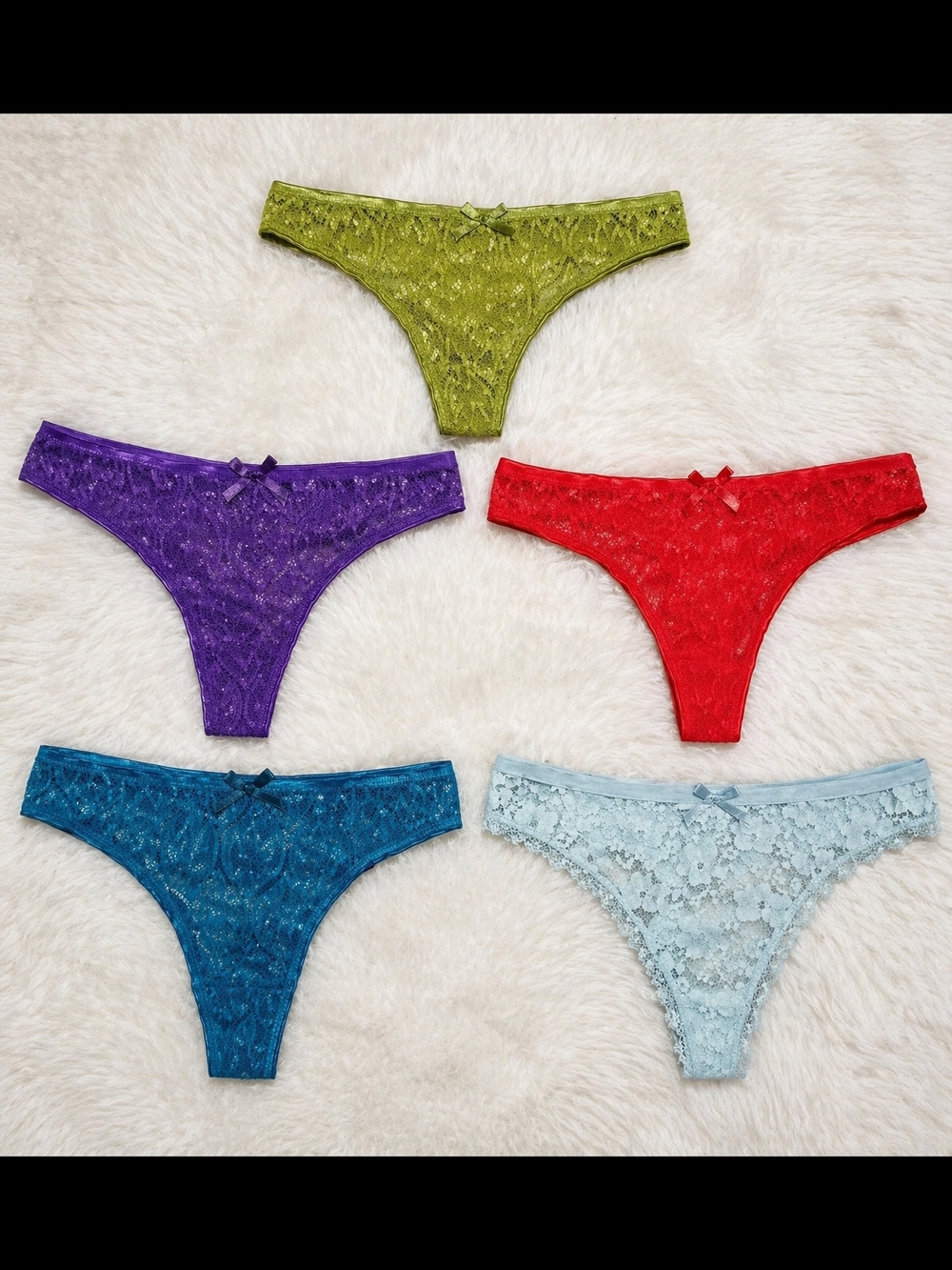 5 Lace Thong Panty Set - Multicolor